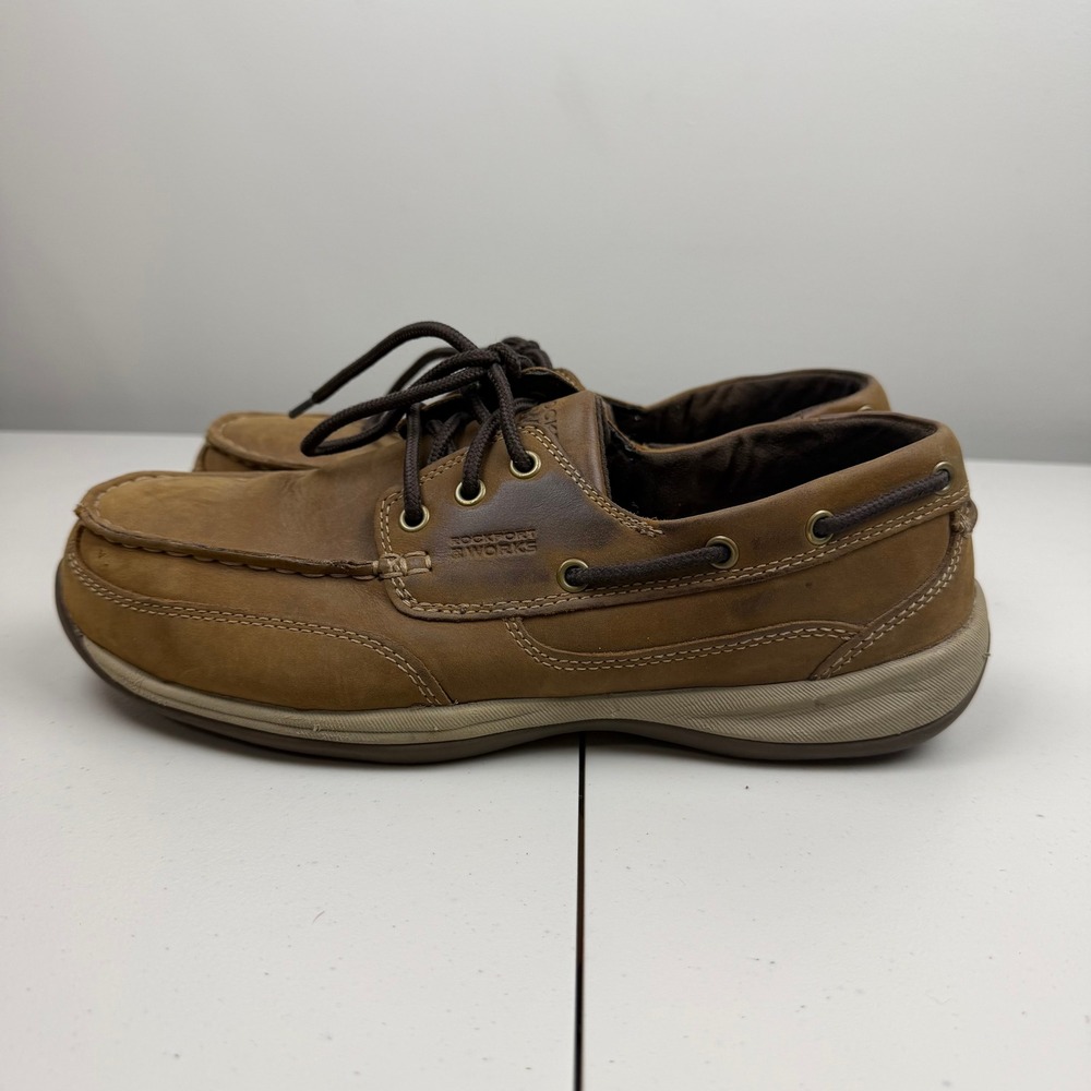 Rockport Works RK6736 Men's‎ 10.5 M Brown Leather EH Steel Toe Boat Shoes